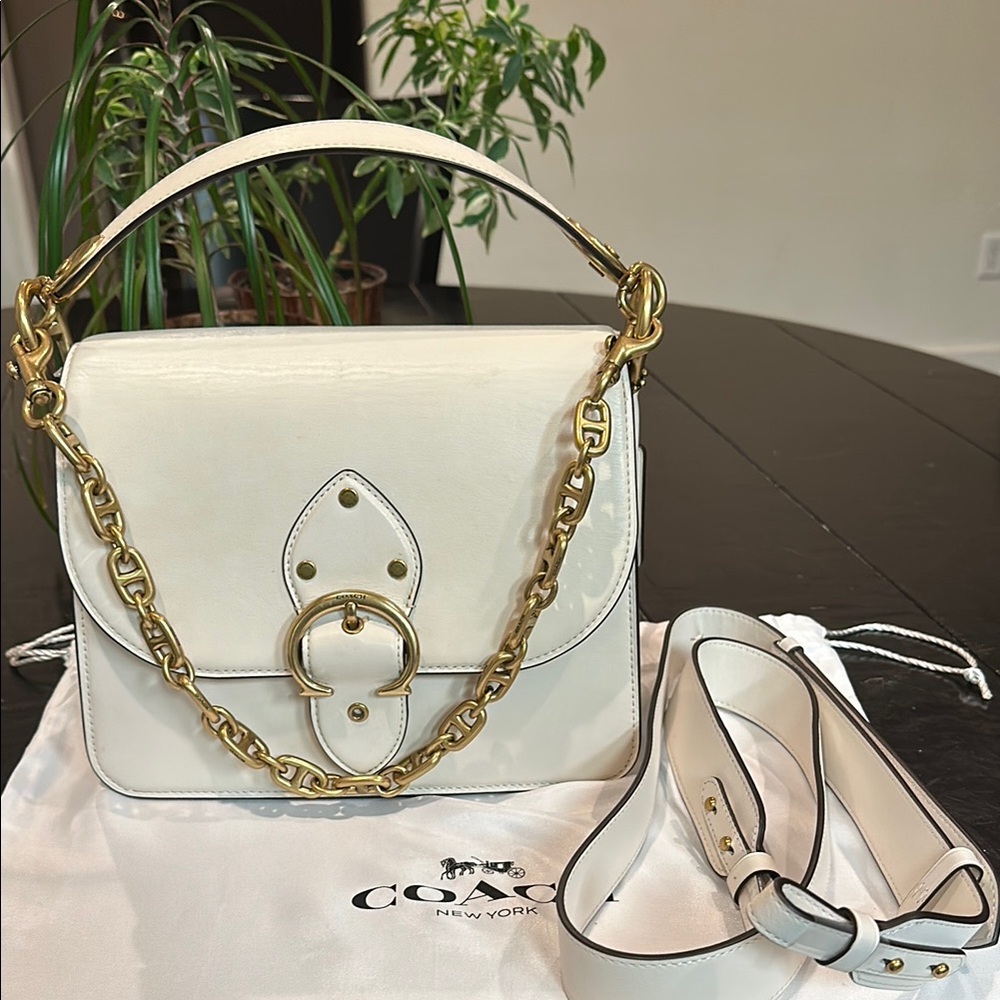 Coach Ivory Leather Top Handle w/two additional straps and dust bag.